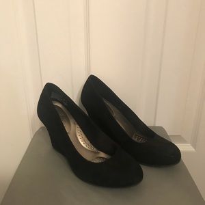 Black Faux Suede Wedges